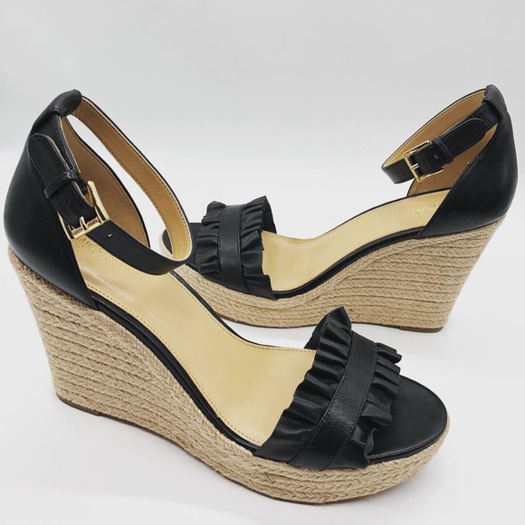 Michael Kors Bella Ruched Leather Wedge Sandal - Picture 2 of 5